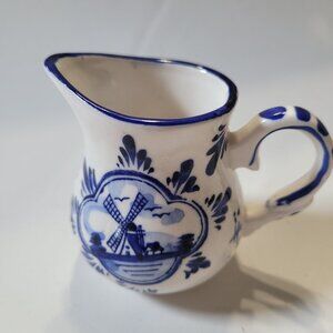 Vintage Blue Hand Painted Ceramic Creamer Holland